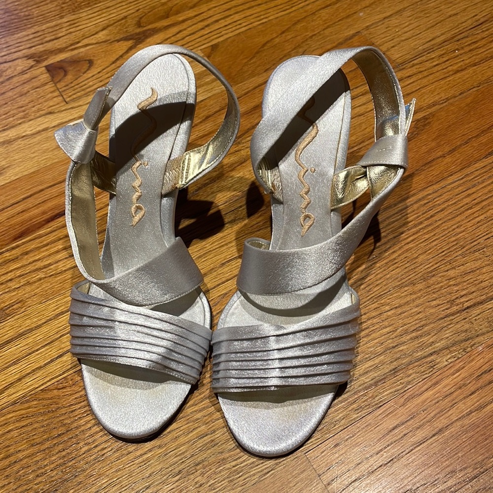 Nina silver satin heels